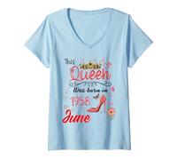 Femme Juin 1958 Anniversaire This Queen Was Born In June 1958 T-Shirt avec Col en V