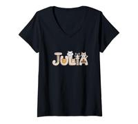Femme Julia Arbre à Chat personnalisé avec nom Mignon T-Shirt avec Col en V