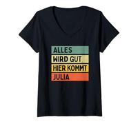 Femme Julia Prénom rétro Vintage avec Inscription « Alles Wird Gut Hier Kommt » T-Shirt avec Col en V