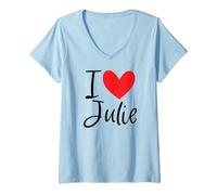 Femme Juliana Cœur personnalisé avec Inscription « I Love Julie » T-Shirt avec Col en V