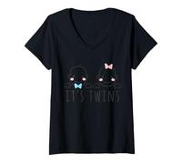 Femme Jumeaux Enceintes Maman bébé Fille garçon mère Enceinte T-Shirt avec Col en V