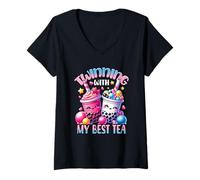 Femme Jumelage avec My Best Tea Bubble Tea Boba Bestie Friendship T-Shirt avec Col en V