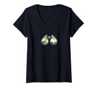Femme Jumelles d'observation des Oiseaux T-Shirt avec Col en V