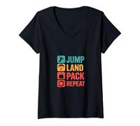 Femme Jump Land Pack Repeat Skydiver Parachutisme Rétro Parachutisme Parachutisme T-Shirt avec Col en V