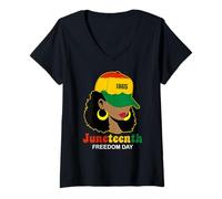 Femme Juneteenth 1865 Freedom Day Celebrating Black Women T-Shirt avec Col en V