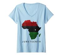 Femme Juneteenth Africa Map Freedom Celebration T-Shirt avec Col en V
