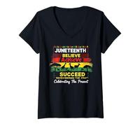Femme Juneteenth Believe Achieve Succeed African Pride T-Shirt avec Col en V
