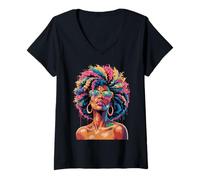 Femme Juneteenth Black Woman Queen Afro African Melanin Dripping T-Shirt avec Col en V