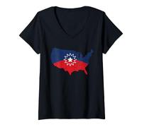 Femme Juneteenth Carte des États-Unis T-Shirt avec Col en V