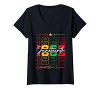 Femme Juneteenth célèbre le mois de l'histoire des noirs afro de la liberté T-Shirt avec Col en V
