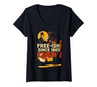 Femme Juneteenth Free-ish Since 1865 Histoire des Noirs africains T-Shirt avec Col en V