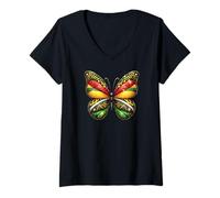 Femme Juneteenth Papillon Mois de l'histoire des Noirs Papillons Jamaïque T-Shirt avec Col en V
