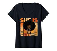 Femme Juneteenth She's Me Strong Motivated Black Woman Empowerment T-Shirt avec Col en V