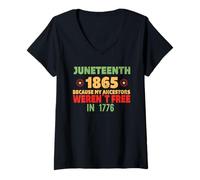 Femme JUNETH Parce Que Mes ancêtres n'étaient Pas Libres en 1776 Meme T-Shirt avec Col en V