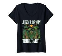 Femme Jungle Origin Tribe/Terre Cultures Anciennes Tropicales Forêt T-Shirt avec Col en V