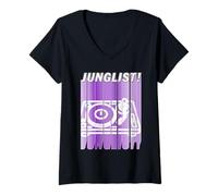 Femme Junglist Music Batterie et Basse Violet T-Shirt avec Col en V