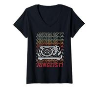 Femme Junglist Tourne-Disque répétitif T-Shirt avec Col en V