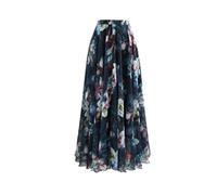 Femme Jupe Colorée Bohème en Mousseline de Soie trapèze plissée Jupe Longue Maxi Swing Taille Elastique Vintage Plage évasée Une Ligne Heilshancha XL