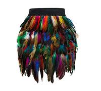 Femme Jupe Courte Demi-Corps En Plumes Mini Jupes de Plumes Taille Haute Jupe-Corps Bouffée Jupon Coloré Petite Jupe Courte Jupe Hiver Irrégulière Grande Taille Élastique Jupe (01B-Multicolor, S)