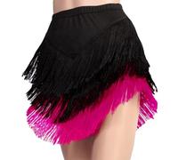 Femme Jupe de Danse Latine Jupe Courte à Franges de Festival irrégulières Jupe d'entraînement Portefeuille Tango Chacha Salsa Samba Rumba à Pompons M