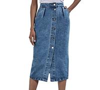 Femme Jupe en Jean Casual Taille Haute Jupe Mi-Longue Boutonnée Fendue sur le Devant Mode Élégante Jupe Crayon en Jean Classique Midi Jupe en Denim Été Vintage Jupe Court Décontractée avec Poches L