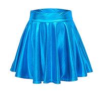Femme Jupe Patineuse Extensible Métallisée Métallisée Shiny, A-Line Shiny Mini Fashion Casual Jupe plissée métallique évasée pour Femmes Jupe Rose Et Noire, Jupe Cuir Femme (Blue, XL)