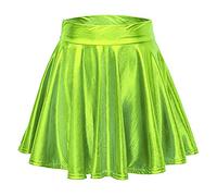 Femme Jupe Patineuse Extensible Métallisée Métallisée Shiny, A-Line Shiny Mini Fashion Casual Jupe plissée métallique évasée pour Femmes Jupe Rose Et Noire, Jupe Cuir Femme (Green, L)