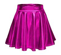 Femme Jupe Patineuse Extensible Métallisée Métallisée Shiny, A-Line Shiny Mini Fashion Casual Jupe plissée métallique évasée pour Femmes Jupe Rose Et Noire, Jupe Cuir Femme (S)