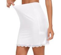 Femme Jupon sous Robe Jupe Extender Élastique sous-Vêtement Invisible Demi-Jupe Fond de Jupe avec Dentelle 50cm(Blanc,34)