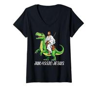 Femme Jurassic Jesus Funny Christian Funny Jesus A Funny T-Rex T-Shirt avec Col en V