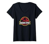 Femme Jurassic Park Classic Retro Red Doodle Transparent Logo T-Shirt avec Col en V