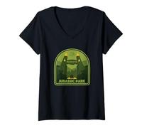 Femme Jurassic Park Green Entrance T-Shirt avec Col en V
