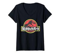 Femme Jurassic Park Kanji Classic Logo C1 T-Shirt avec Col en V