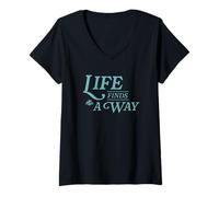Femme Jurassic Park Life Finds a Way Front & Back T-Shirt avec Col en V