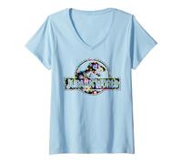 Femme Jurassic World Boho Folk Floral Fossil Logo T-Shirt avec Col en V