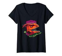 Femme Jurassic World Pyroraptor Warning T-Shirt avec Col en V