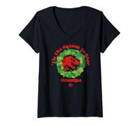 Femme Jurassic World Tis The Season to Roar Grandpa T-Shirt avec Col en V