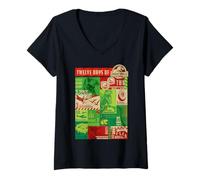 Femme Jurassic World Twelve Days of Dinosaurs T-Shirt avec Col en V