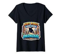 Femme Just A Boy Who Loves Parkour Lover Adolescent Athlète Champion T-Shirt avec Col en V