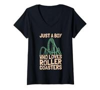 Femme Just A Boy Who Loves Roller Coasters Design Parc à thème T-Shirt avec Col en V