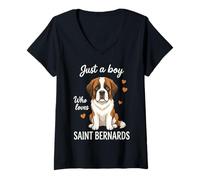 Femme Just A Boy Who Loves Saint Bernard T-Shirt avec Col en V