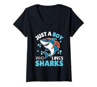Femme Just A Boy Who Loves Sharks Aquarium pour enfants T-Shirt avec Col en V