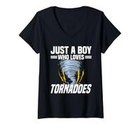 Femme Just A Boy Who Loves Tornadoes - Tornado Cyclone Storm T-Shirt avec Col en V