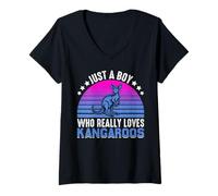 Femme Just A Boy Who Really Loves Kangourous T-Shirt avec Col en V
