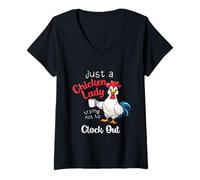Femme Just A Chicken Lady Trying Not to Clock Out Ferme Owner T-Shirt avec Col en V