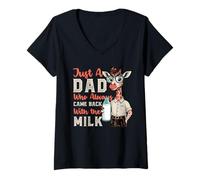 Femme Just A Dad Who Came Back With The Milk Girafe Dad T-Shirt avec Col en V