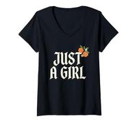 Femme Just A Girl Gothic Typography Design T-Shirt avec Col en V
