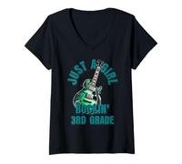 Femme Just A Girl Rocking Third Grade 3 School Merch T-Shirt avec Col en V