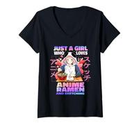 Femme Just A Girl Who Loves Anime Ramen and Sketching Anime Cadeau T-Shirt avec Col en V
