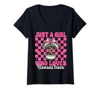 Femme Just a Girl Who Loves Bonsaï Arbres Noeud Zen Japonais Coquette Bow T-Shirt avec Col en V
